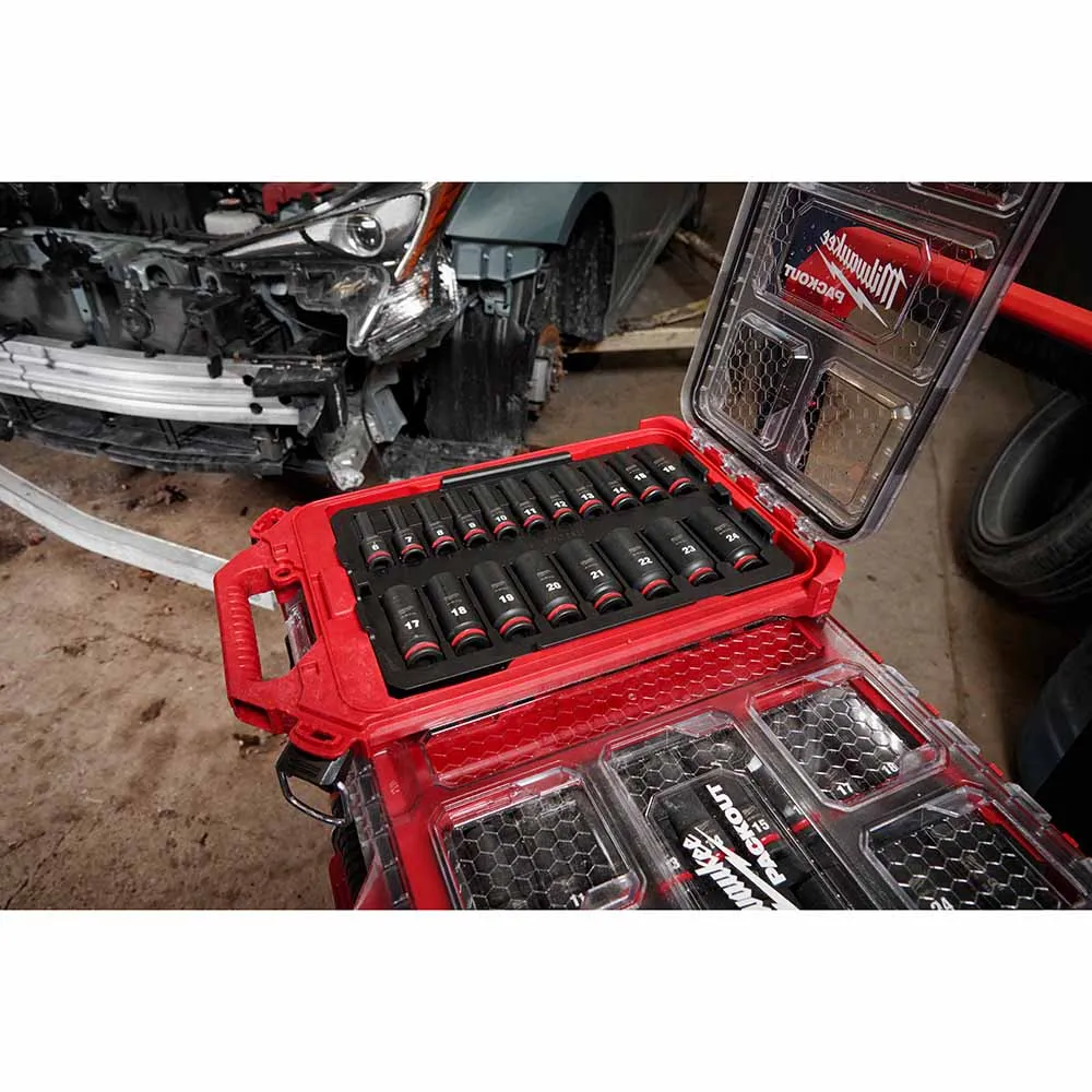 Milwaukee 49-66-6801 Shockwave Impact Duty Socket 3/8” Drive 19-Piece MM Packout Set