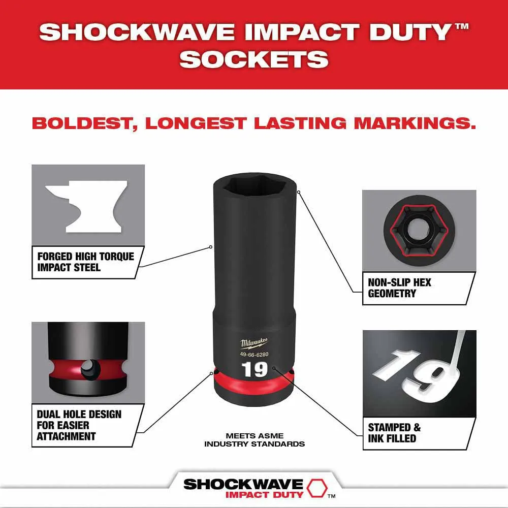 Milwaukee 49-66-6801 Shockwave Impact Duty Socket 3/8” Drive 19-Piece MM Packout Set