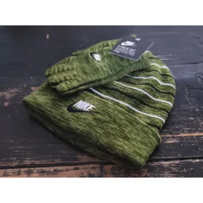 Nike Kids Army Green/Lines 2 pcs Beanie Hat Glove Set  Unisex OS