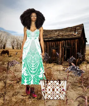 Not Ya Mama's Tie Dye- French Gothic V Neck Slip Dress in Bold Jade Teal | Le Leanian™