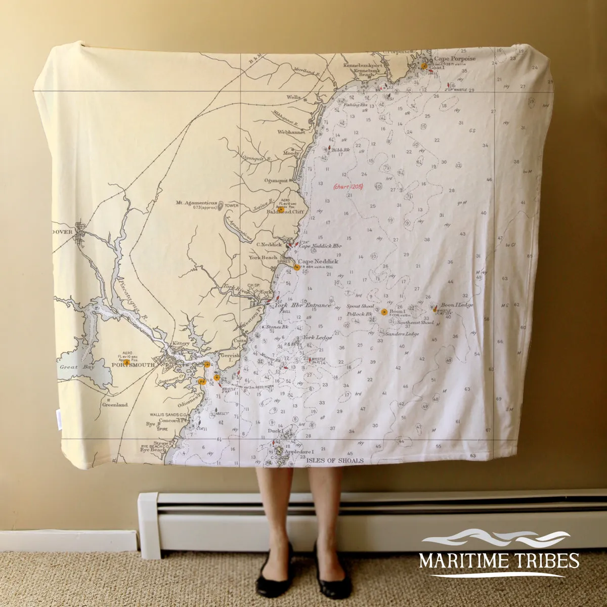 Ogunquit, ME Vintage Nautical Chart Blanket