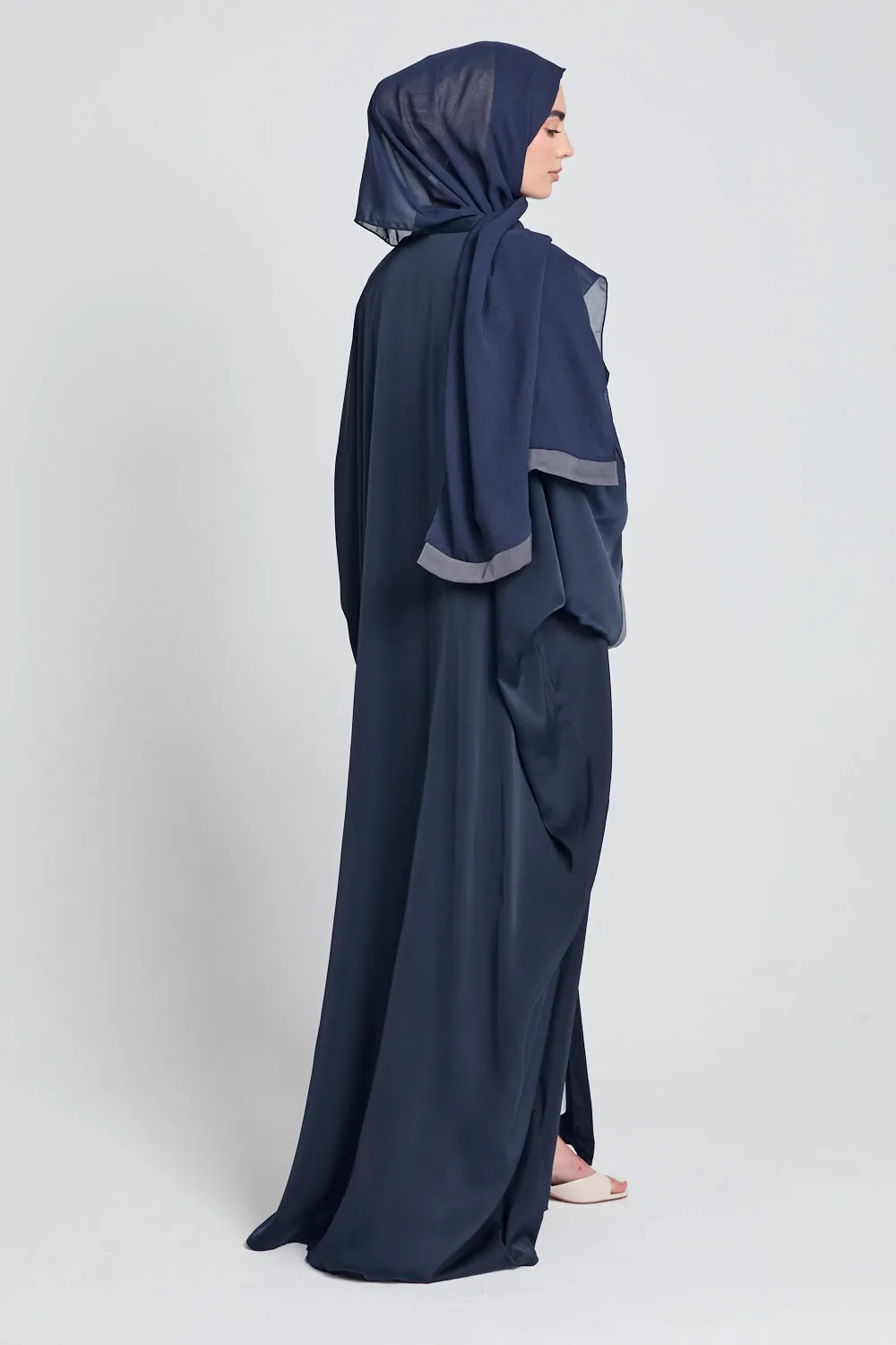 Open Farasha With Folded Contrast Cuffs - Navy