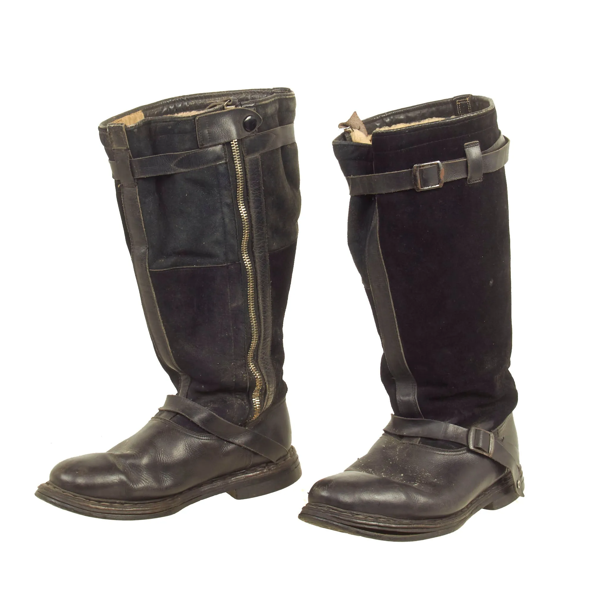 Original German WWII Luftwaffe Fleece-Lined Leather Pilot Flying Boots