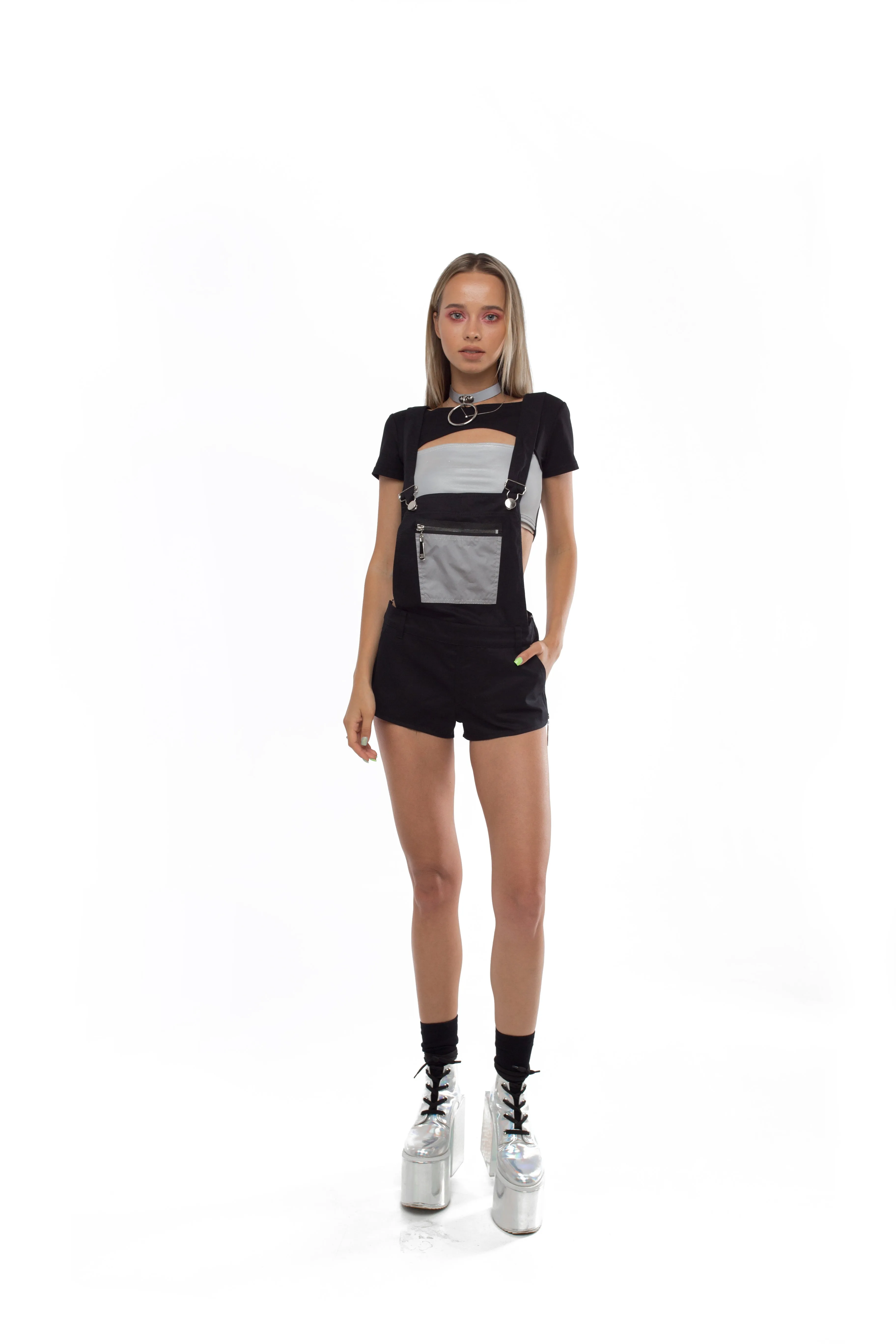 Overall Shorts with reflective pockets