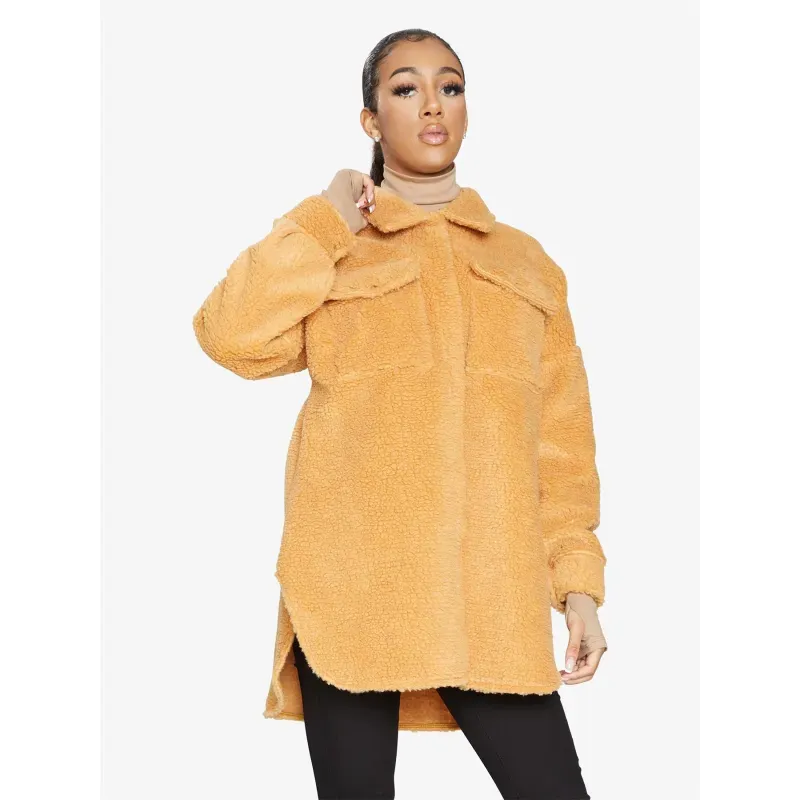 Oversized Stud Button Borg Teddy Shacket