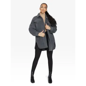 Oversized Stud Button Borg Teddy Shacket