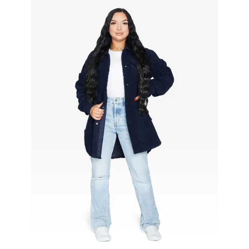 Oversized Stud Button Borg Teddy Shacket