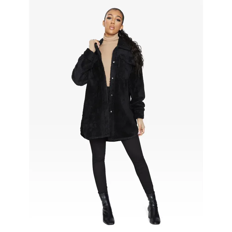 Oversized Stud Button Borg Teddy Shacket