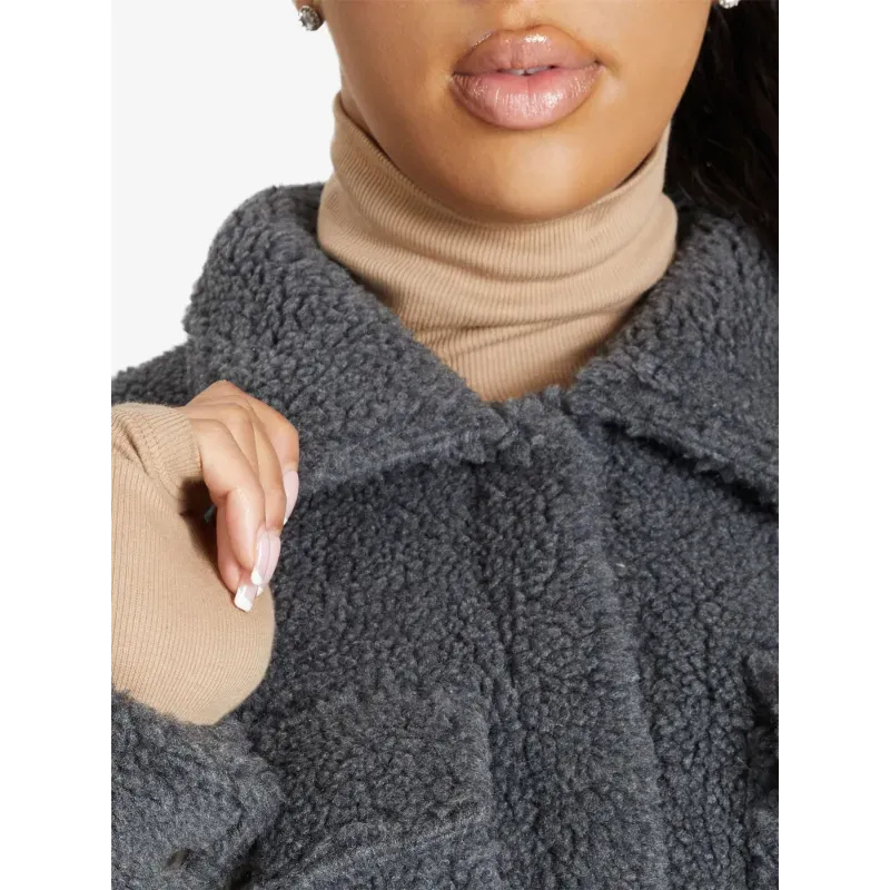 Oversized Stud Button Borg Teddy Shacket