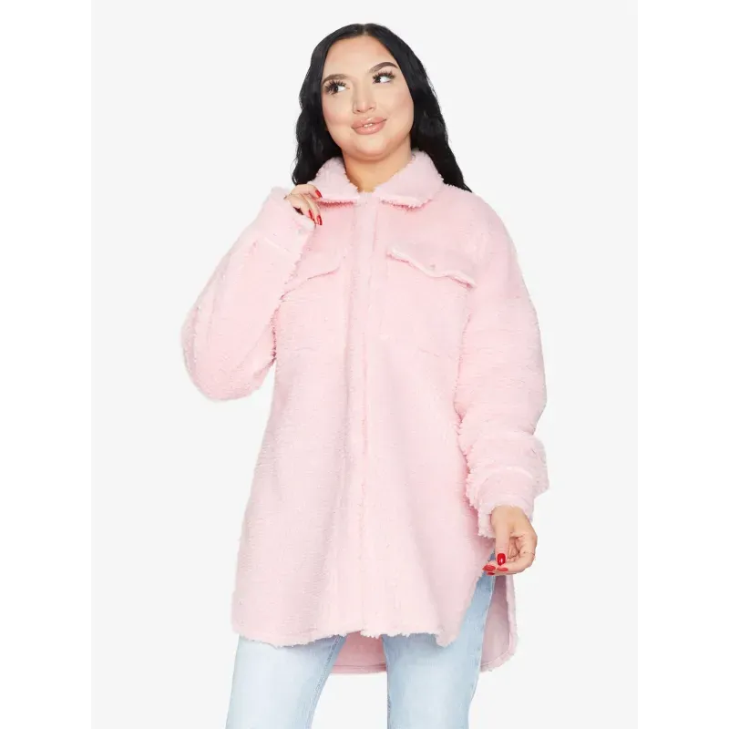 Oversized Stud Button Borg Teddy Shacket