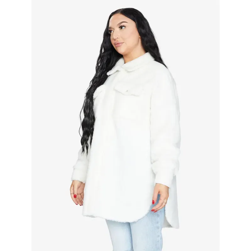 Oversized Stud Button Borg Teddy Shacket
