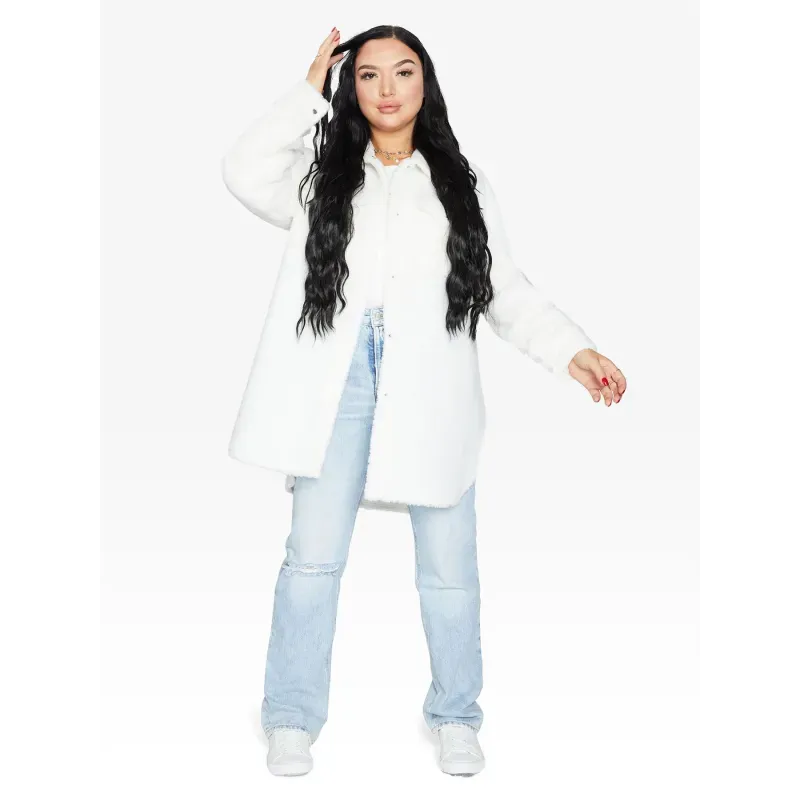 Oversized Stud Button Borg Teddy Shacket