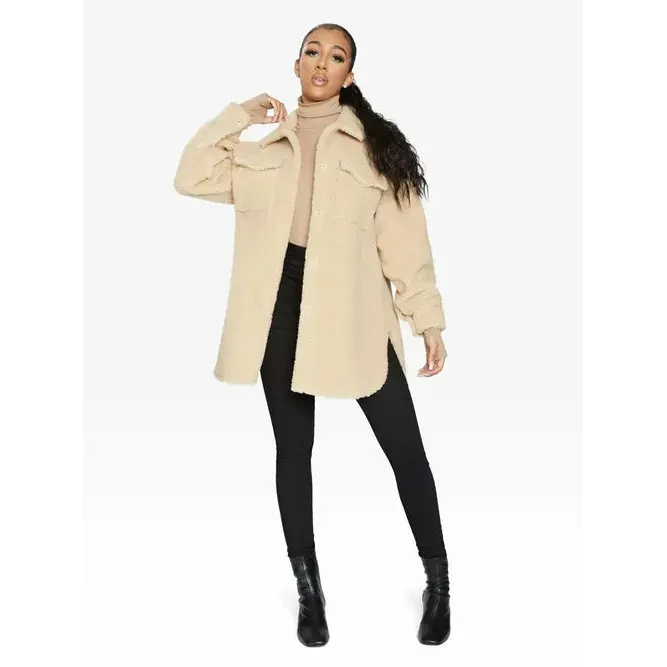 Oversized Stud Button Borg Teddy Shacket