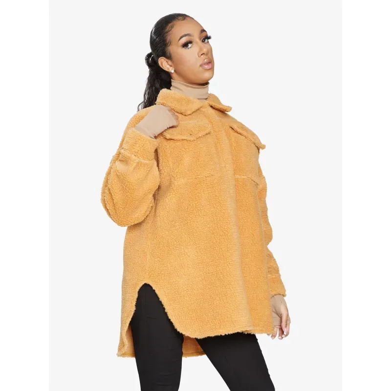Oversized Stud Button Borg Teddy Shacket