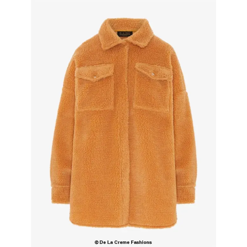 Oversized Stud Button Borg Teddy Shacket