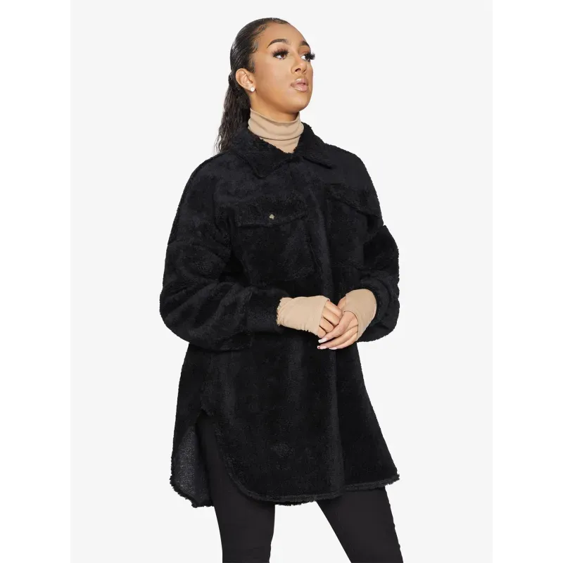 Oversized Stud Button Borg Teddy Shacket