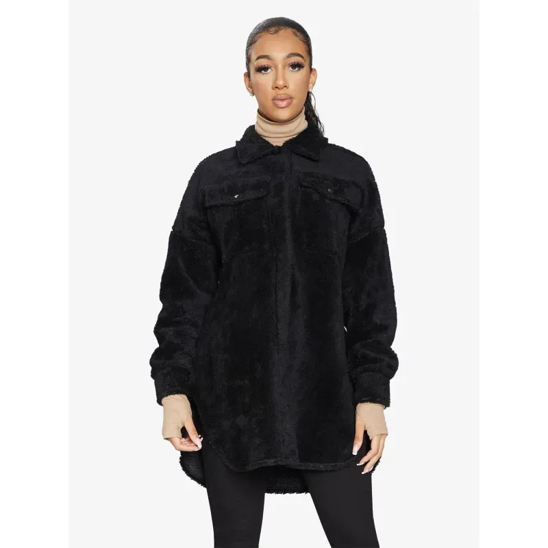 Oversized Stud Button Borg Teddy Shacket