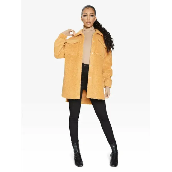 Oversized Stud Button Borg Teddy Shacket