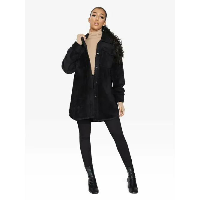 Oversized Stud Button Borg Teddy Shacket