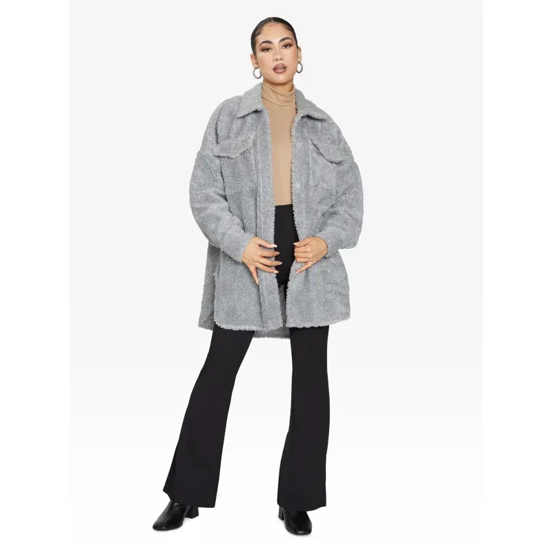Oversized Stud Button Borg Teddy Shacket