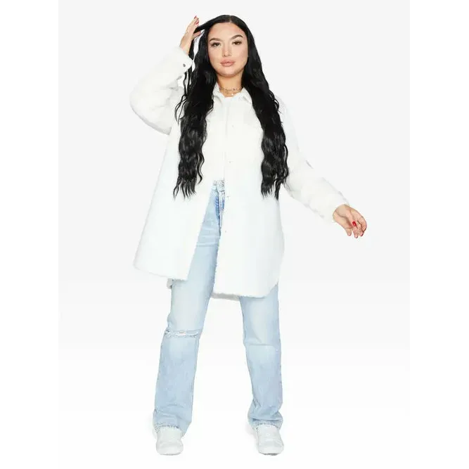 Oversized Stud Button Borg Teddy Shacket