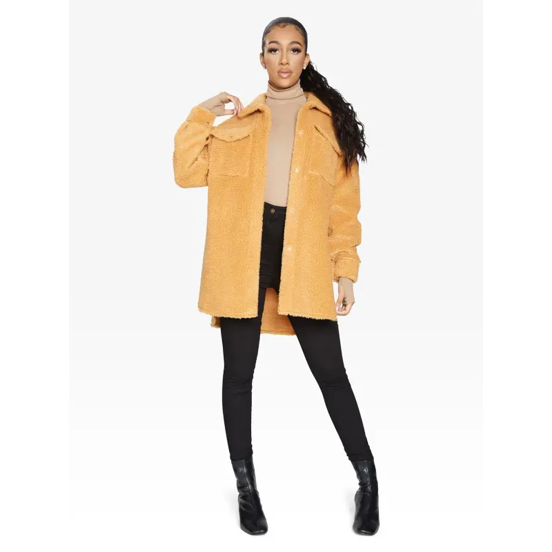 Oversized Stud Button Borg Teddy Shacket