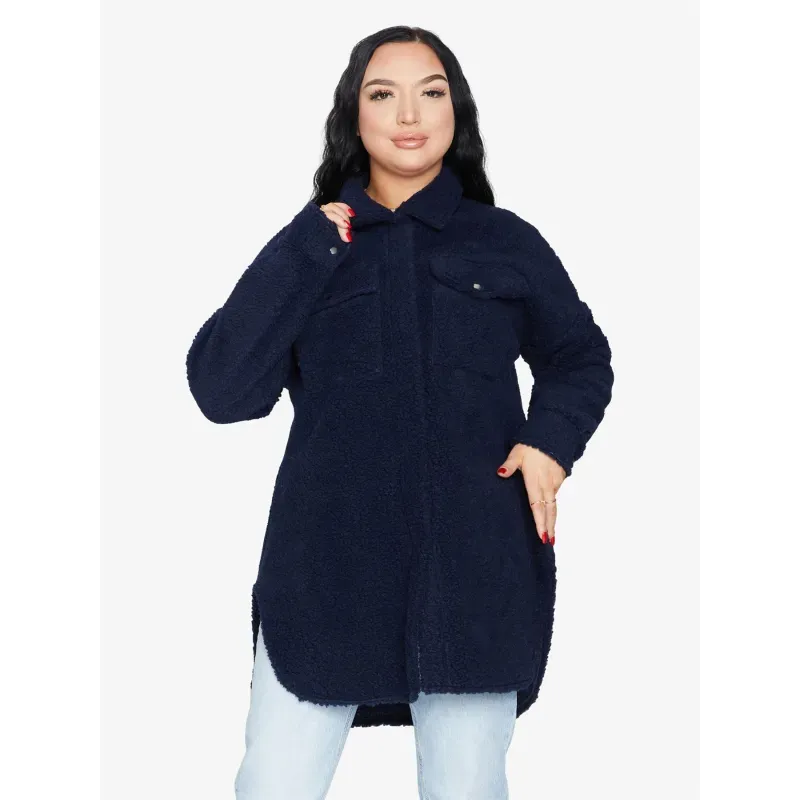 Oversized Stud Button Borg Teddy Shacket