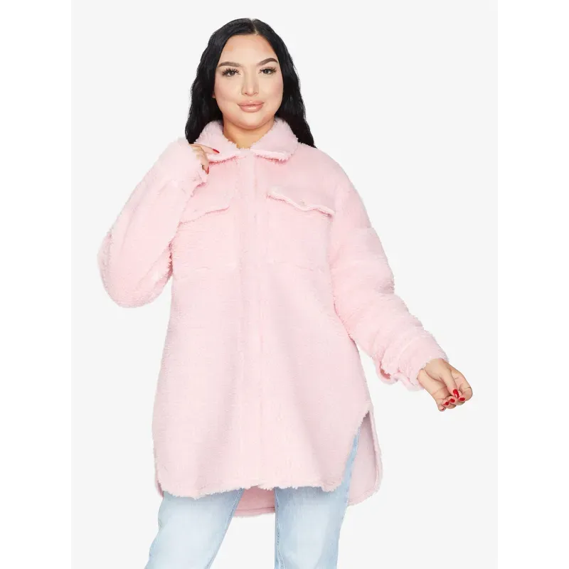 Oversized Stud Button Borg Teddy Shacket