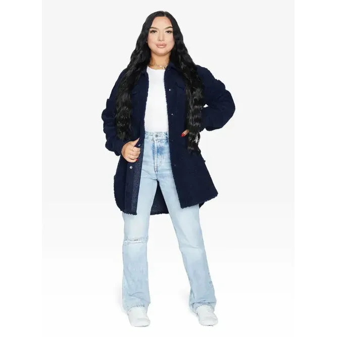Oversized Stud Button Borg Teddy Shacket