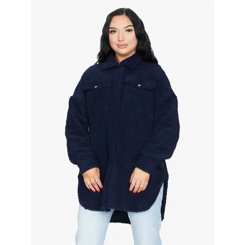 Oversized Stud Button Borg Teddy Shacket