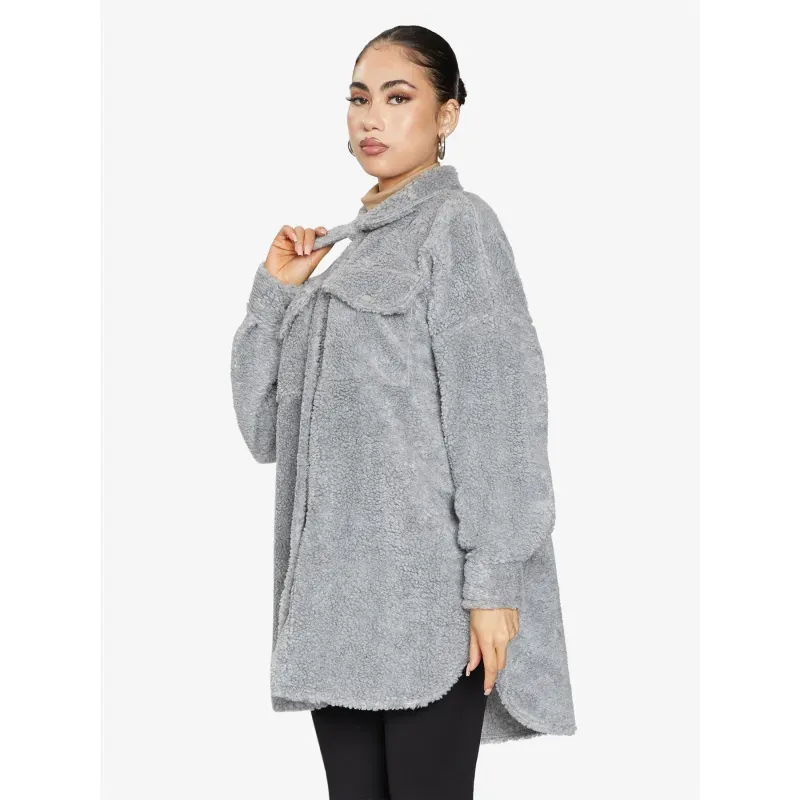Oversized Stud Button Borg Teddy Shacket
