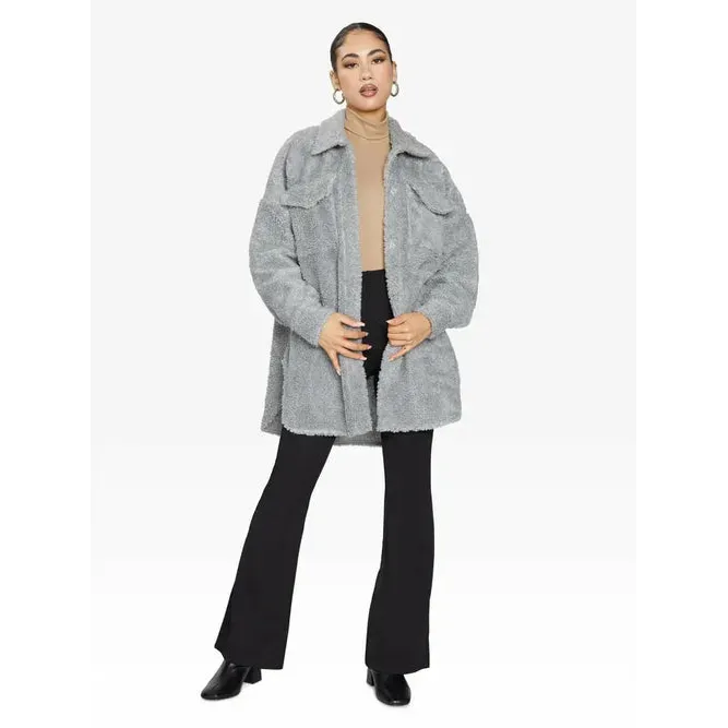 Oversized Stud Button Borg Teddy Shacket