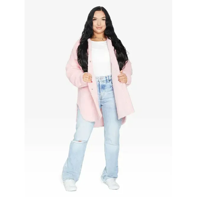 Oversized Stud Button Borg Teddy Shacket