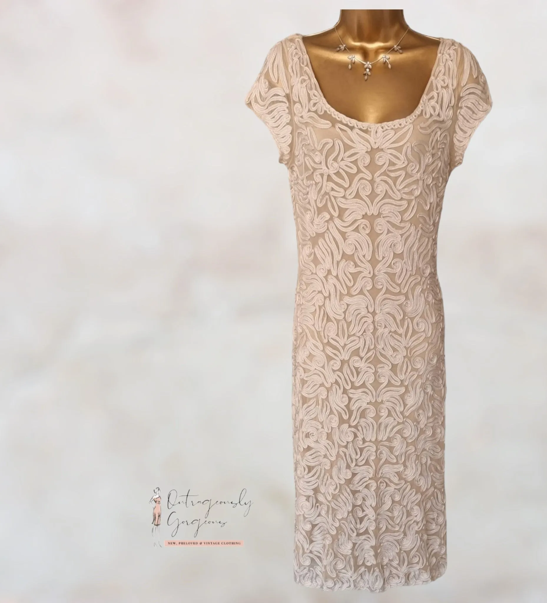 Phase Eight Womens Cream Tapework Lace Dress UK 12 US 8 EU 40