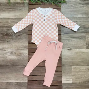 Pink Checkered Onesie Jogger Set