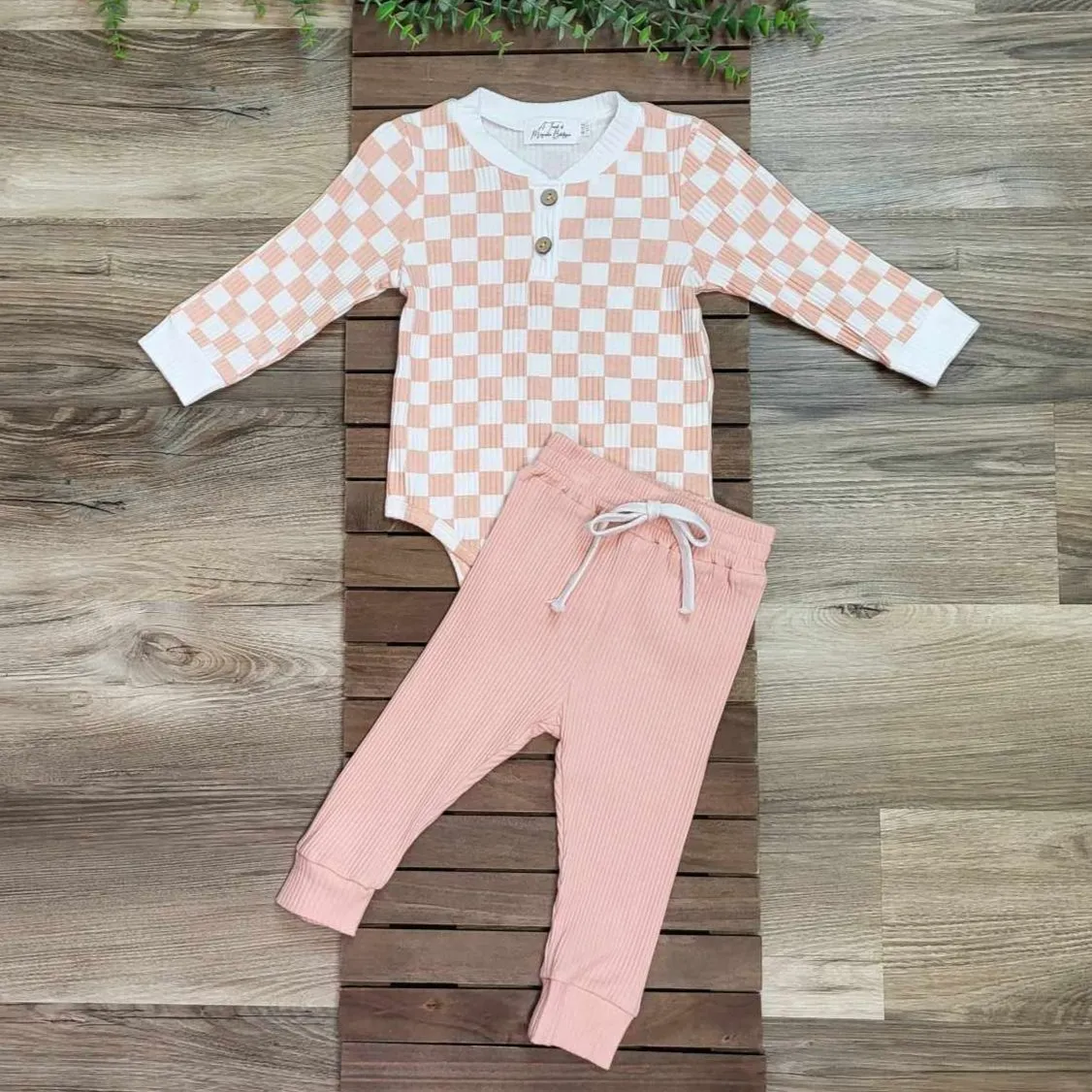 Pink Checkered Onesie Jogger Set