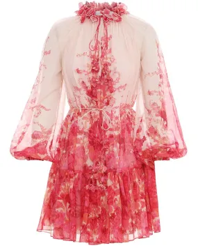 Pink Ikat Floral High Tide Lantern Mini Dress