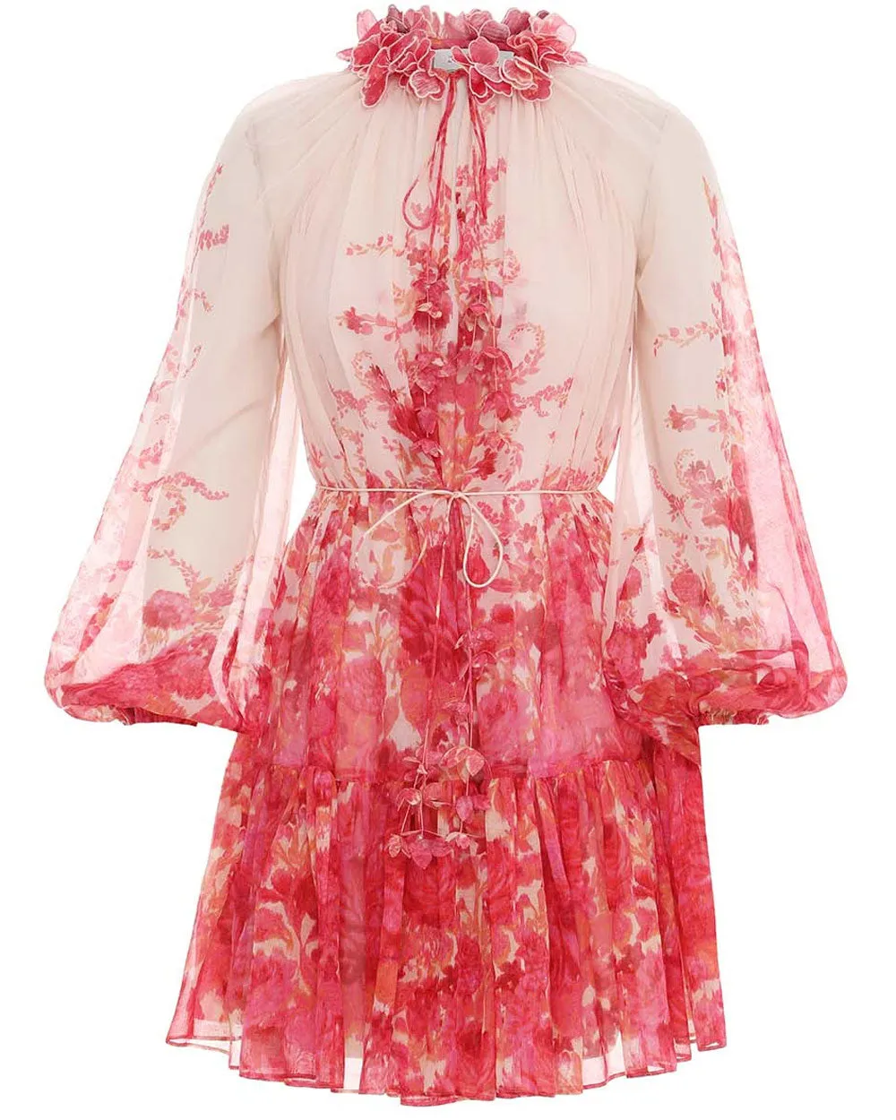 Pink Ikat Floral High Tide Lantern Mini Dress