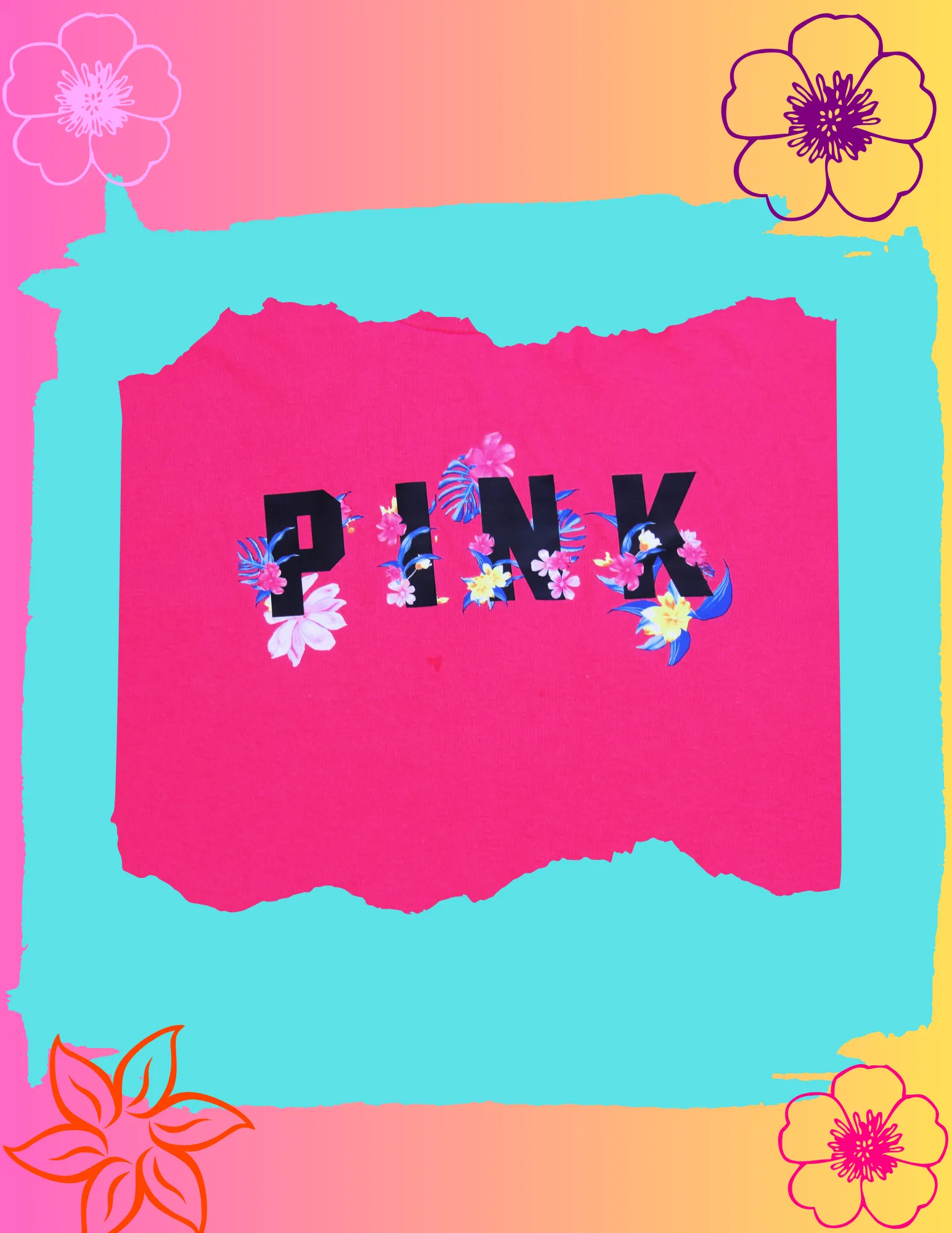 Pink Lady Tropical Flowers Tee Shirt