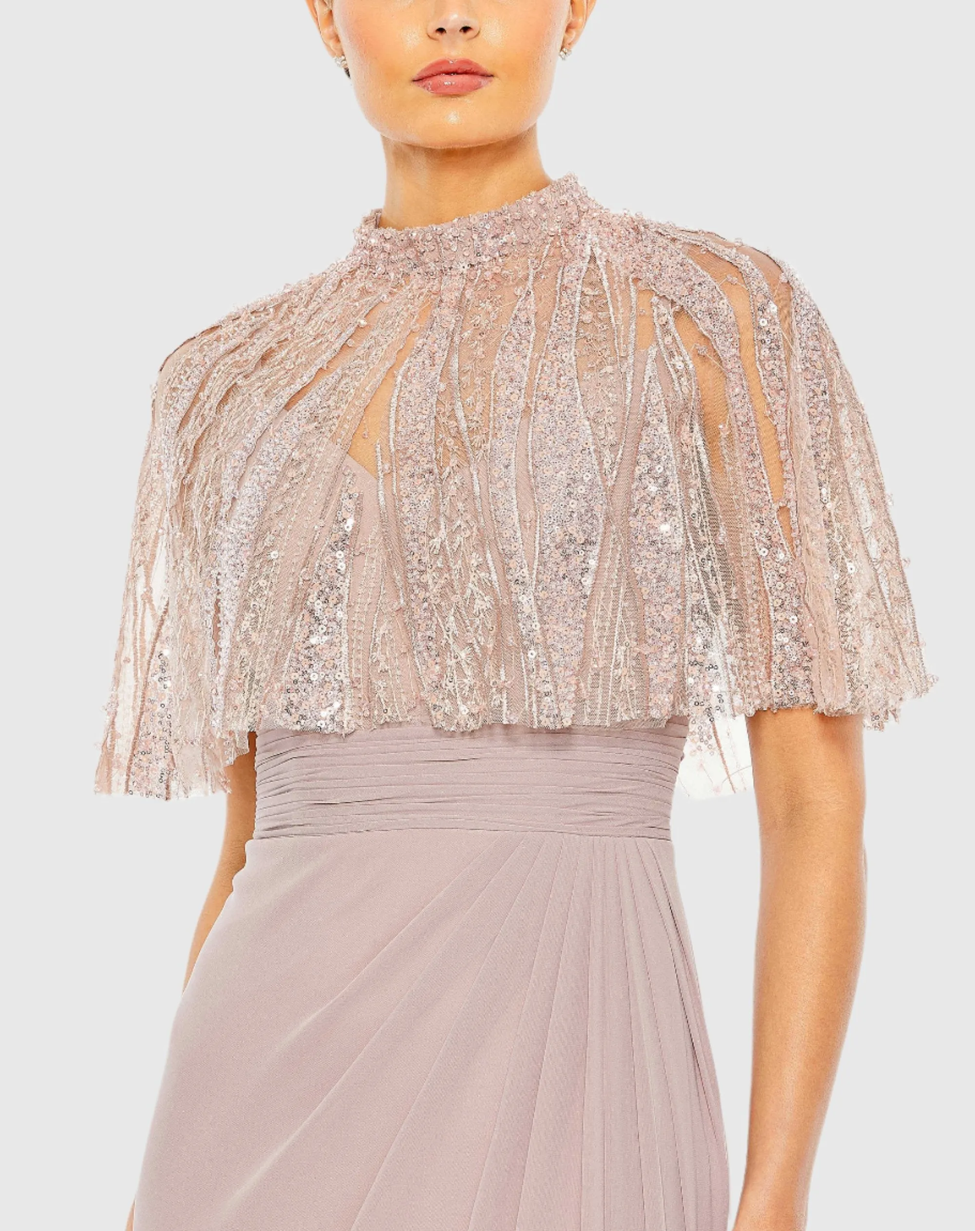 Pink Sleeveless Gown With Embellished Cape