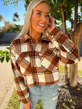 Plaid Cropped Shacket - Terracotta