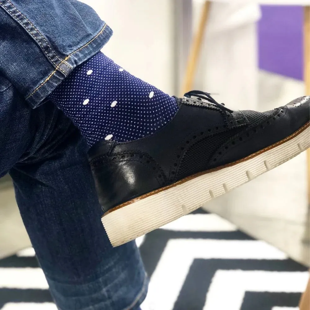 Polka Night Men's Luxury dress Socks Navy (M)