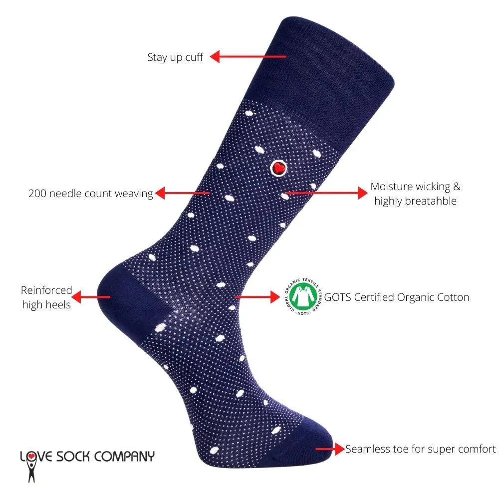 Polka Night Men's Luxury dress Socks Navy (M)