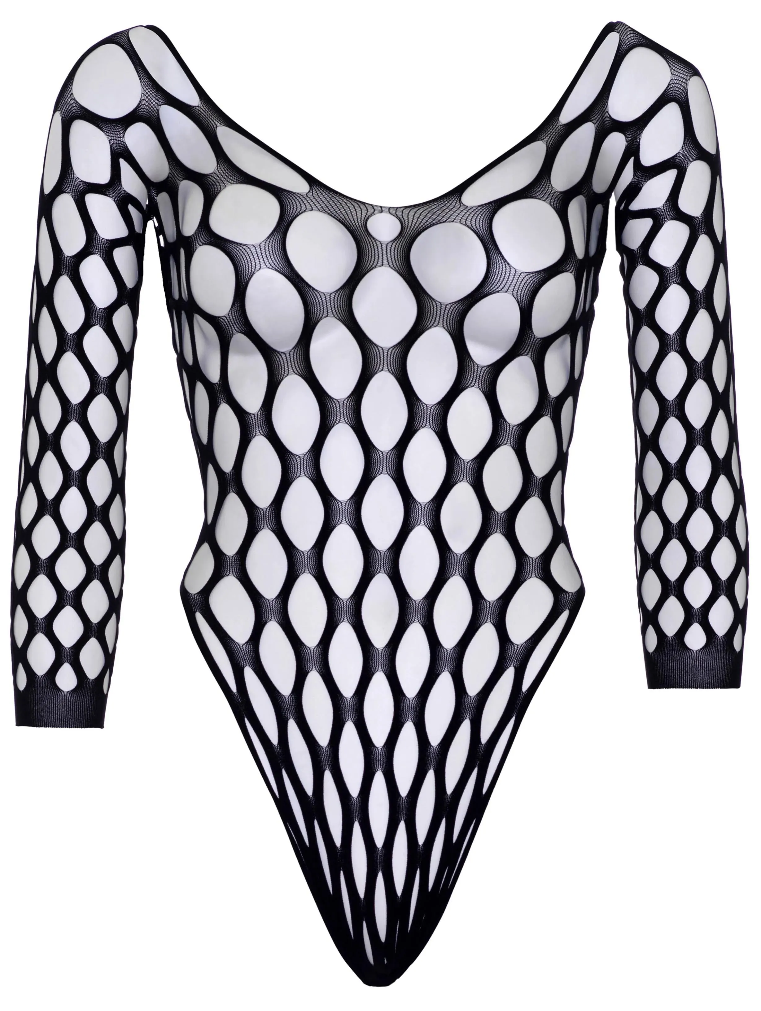 Pothole Net 3/4 Sleeve Bodysuit - One Size - Black