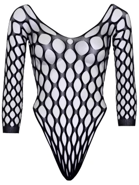 Pothole Net 3/4 Sleeve Bodysuit - One Size - Black