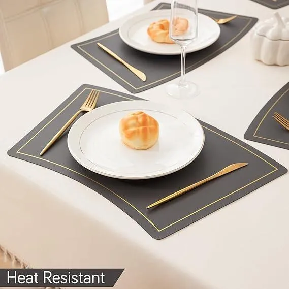 Premium Faux Leather Dining Table Mats, Graphite Grey