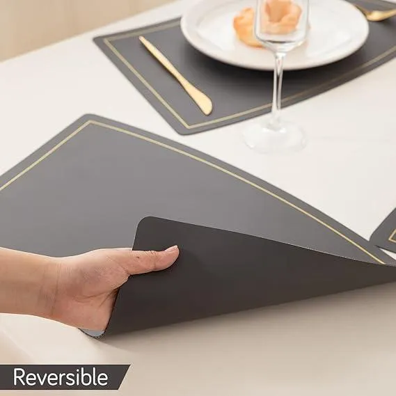 Premium Faux Leather Dining Table Mats, Graphite Grey