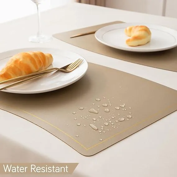 Premium Faux Leather Dining Table Mats, Light Gold