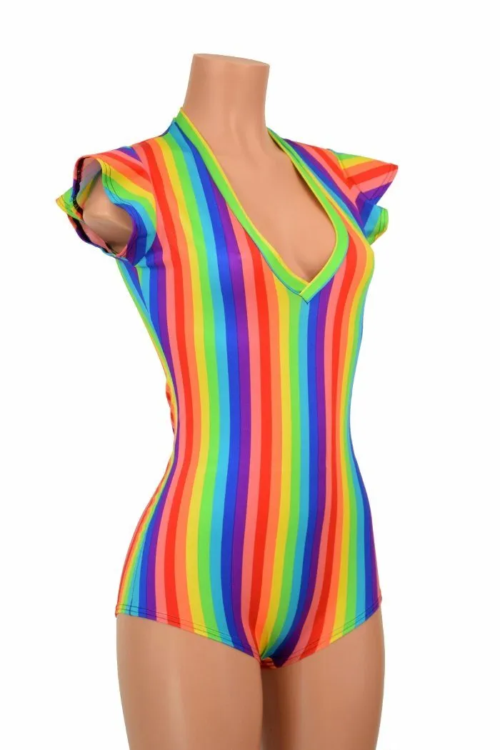 Rainbow Stripe V Neck Romper