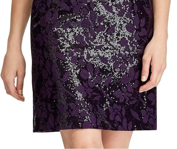 RALPH LAUREN Women's Sequined Sheath Cocktail Dress in Deep Purple